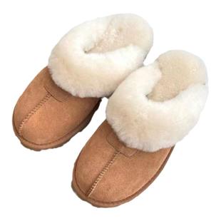 羊皮毛一体加厚雪地靴平底包头拖鞋桑坡星星拖翻毛鞋秋冬家居室外