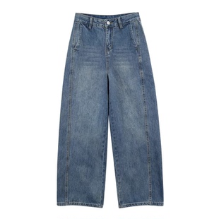 145小个子高腰复古蓝直筒牛仔裤女秋冬加绒宽松显瘦八分阔腿裤xxs