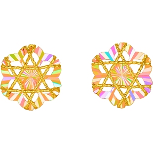 周六福5G黄金时尚简约幻彩花耳钉女计价足金耳饰送女友新年礼物