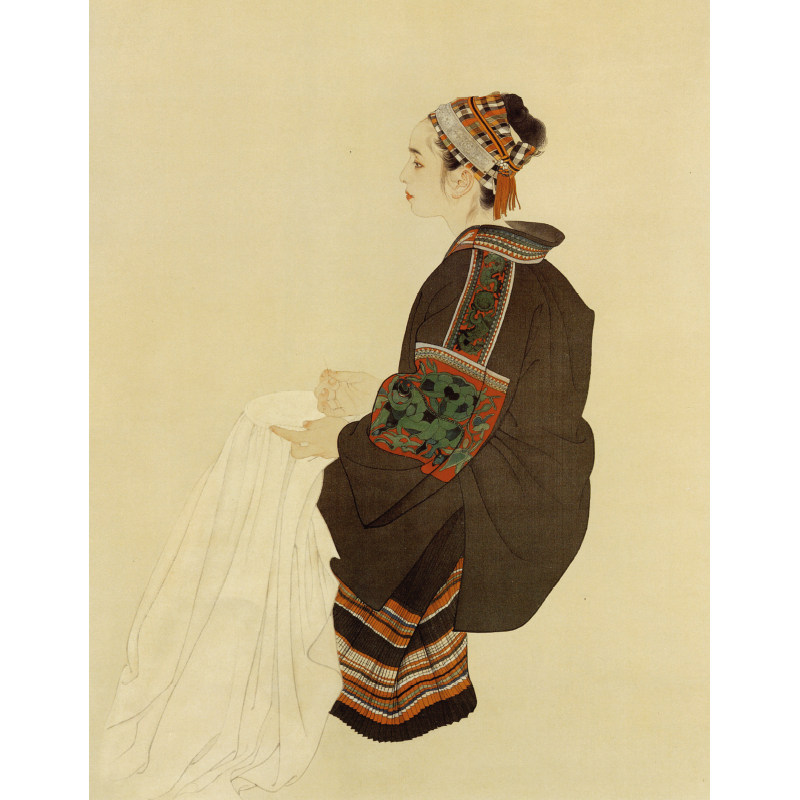 工笔画白描底稿何家英人物现代人物绣女原作尺寸打印实物线稿ZV26