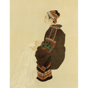 工笔画白描底稿何家英人物现代人物绣女原作尺寸打印实物线稿ZV26