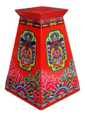 藏式民族风吉祥花纹红矩形木底座