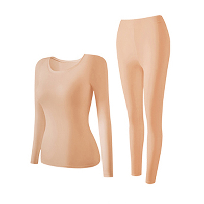 超薄粉底液玻尿酸透气保暖套装免穿文胸大码胖mm秋衣秋裤女士内搭