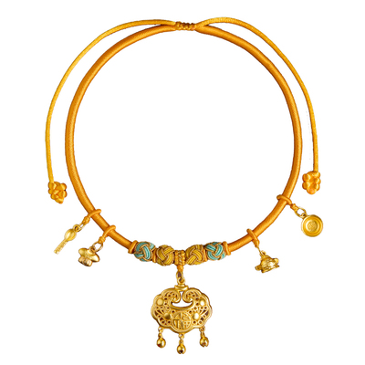 宝宝长命平安金锁挂绳项圈