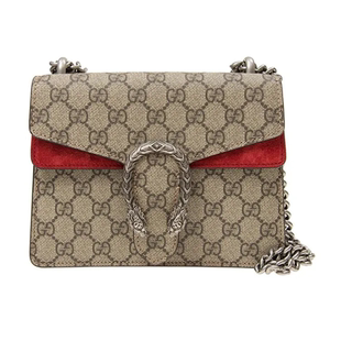 9.9/9.5新Gucci/古驰Dionysus酒神帆布拼绒面革乌木色女款单肩包