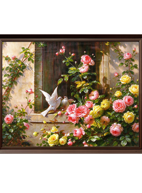 u作《和平鸽》手绘油画中古风装饰画欧式美式客厅玄关餐厅挂画