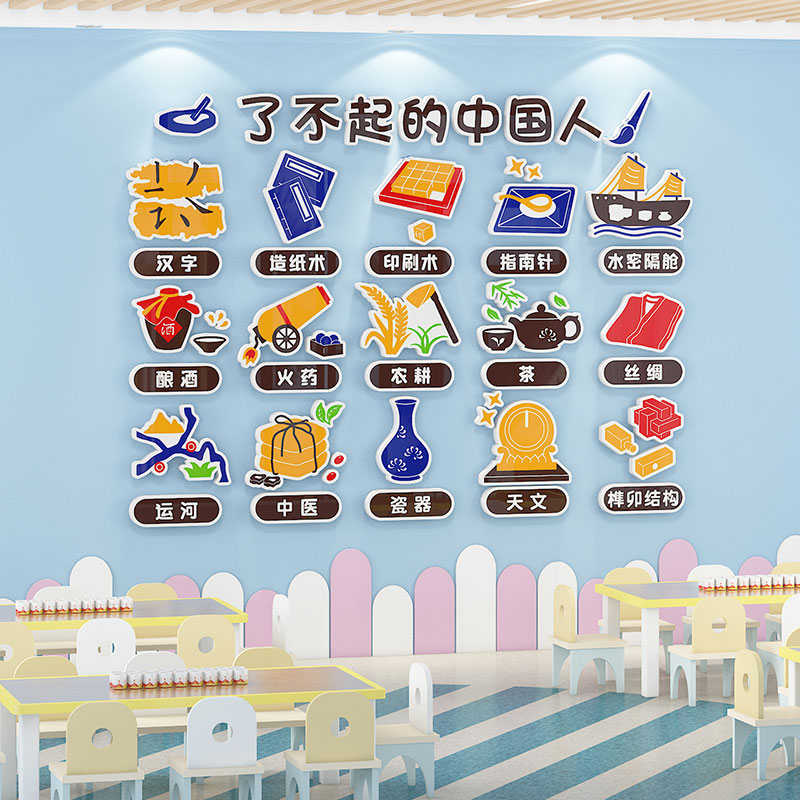 幼儿园墙贴传统文化布置爱国环创主题墙成品教室走廊楼梯墙面装饰