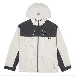 MLB拼接防风衣男女装2025冬季新款运动服连帽夹克外套3AWJB0554