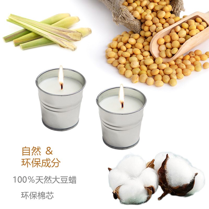 跨境户外铁桶驱蚊蜡烛大豆香薰件香茅礼盒12套装铁桶蜡烛蜡香茅油