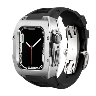适用苹果手表保护壳钛金属AppleWatch9表带氟橡胶iWatch8表壳S9S8钛合金外壳iWatchS7高级iWatchSE手表带Se3