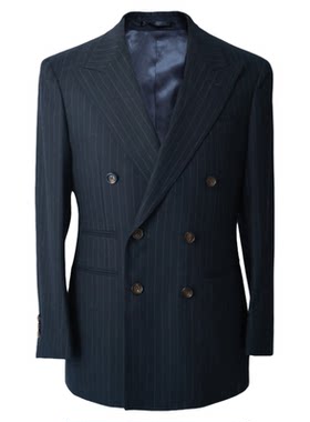 UGENTLE双排扣戗驳领半麻衬西服