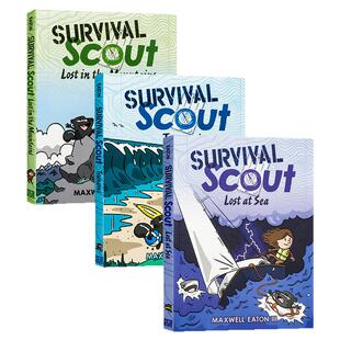 生存大搜查3册套装英文原版 Survival Scout 野外科普全彩幽默漫画桥梁书 Tsunami 海啸来袭山野迷踪海中求生中小学英语课外阅读