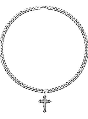 欧美古巴链十字架吊坠项链男潮