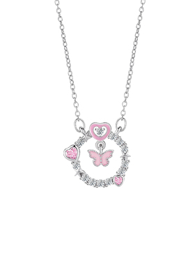 粉钻钛钢锁骨链女蝴蝶项链爱心