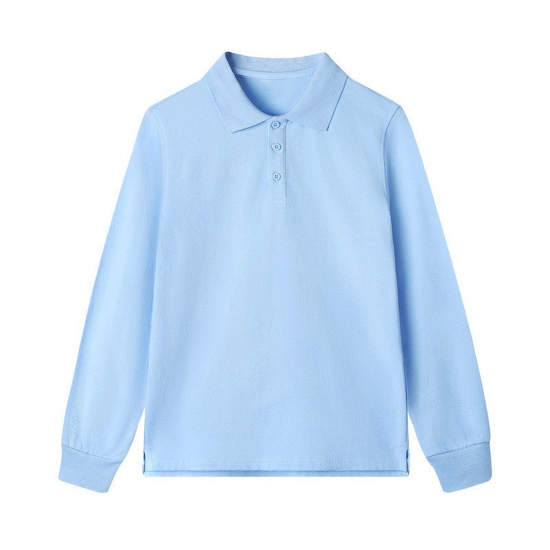 小学生翻领长袖T恤男女儿童纯棉校服蓝色加绒Polo衫冬季打底衫服