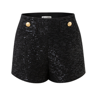 DIANA VEVINA秋新款千金轻奢小香风黑色V领短款外套短裤套装