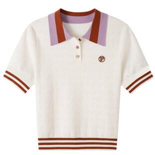 诗篇夏polo领减龄学院风提花短袖毛针织衫