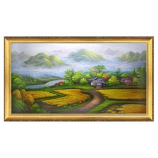 手绘早晨田园丰收图大山风景油画稻田客厅别墅家居酒店书房挂画