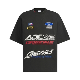 adidas阿迪达斯新款男三叶草赛车风小高领半袖短袖T恤 KH1195