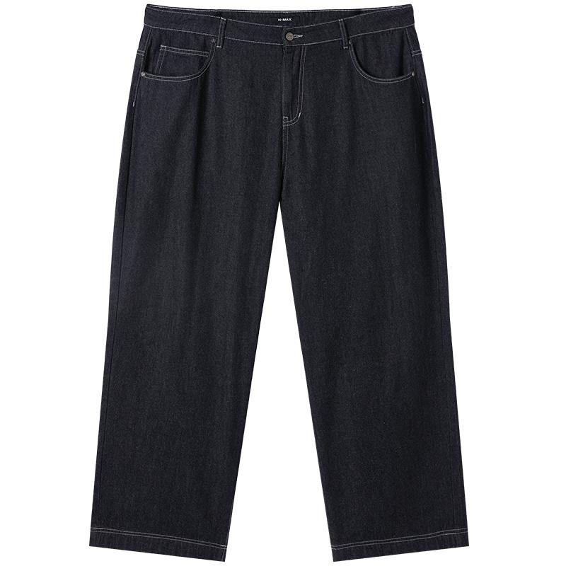 NMAX大码潮牌男装25年冬内里抓绒经典纯色直筒牛仔裤加肥加大长裤