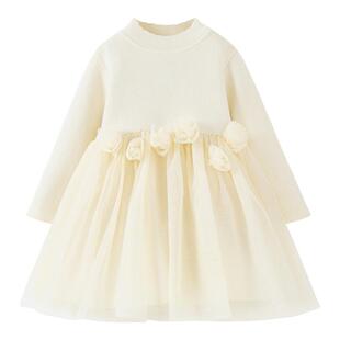 迷你巴拉巴拉女童宝宝连衣裙2025秋冬新款中大童甜美花朵公主纱裙