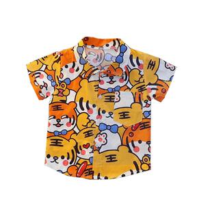 男童短袖衬衫2025新款夏季儿童卡通衬薄款宝宝夏装纯棉小童上衣潮