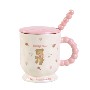 可爱卡通小熊马克杯带盖勺高颜值水杯家用陶瓷杯女生杯子生日礼物