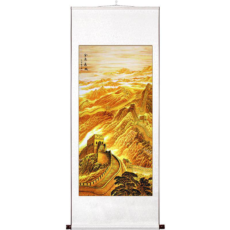 山水画竖版稚初国画万里长城靠山
