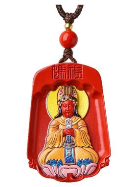 朱砂彩绘妈祖吊坠原矿红砂海神天后娘娘挂件男女护身福项链