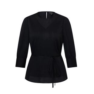 Scofield女装搭配腰带显高光泽感V领透视七分袖衬衫夏季上衣