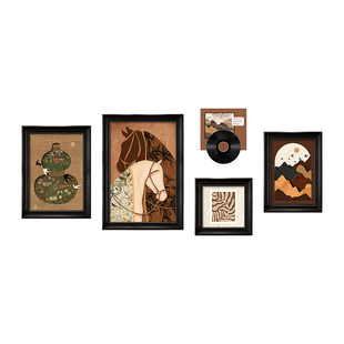 马到成功客厅装饰画中古风沙发背景墙挂画法式复古高级感组合壁画