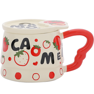 特别好看的带盖杯子可爱马克杯陶瓷咖啡杯办公室喝水杯家用高级感