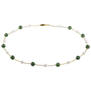 海蒂珠宝 青川玉芍【梦幻彩虹系列】淡水珍珠碧玉满天星项链18k金