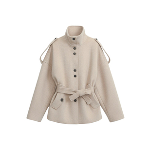 SPEAR YOUTH“松间步月”50%羊毛绑带收腰大衣加厚立领外套上衣冬