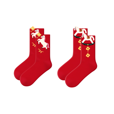 PRIMEET/派米女生红色马年袜子