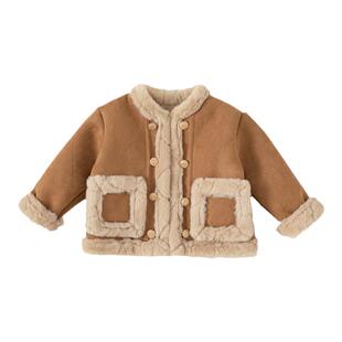 女童外套秋冬2025新款麂皮绒儿童棉服女宝衣服皮毛一体加绒冬装