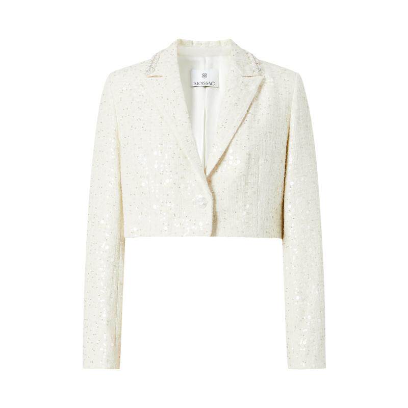 商场同款 摩萨克冬小香风绣珠片粗花呢短款西装外套女