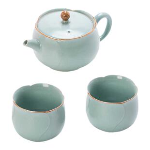 月白釉汝窑一壶两杯泡茶壶陶瓷中式轻奢户外女士中式礼品伴手礼盒
