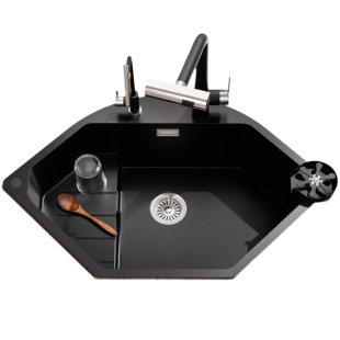 S7扇形转角水槽厨房异形石英石大单槽钻石型洗碗水池拐角洗菜盆