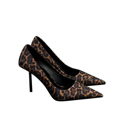 高跟鞋女2025秋冬新款细跟气质高级感不累脚法式绝美尖头豹纹单鞋