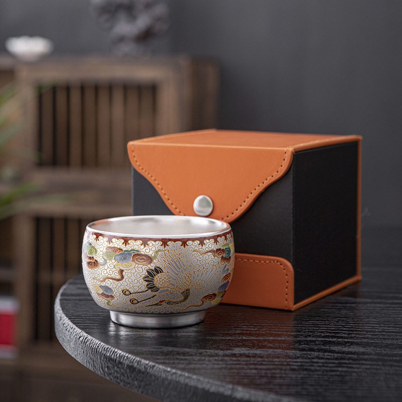 纯鎏银茶杯创意国品茗杯陶瓷创茶碗节日文潮单礼盒杯茶杯礼品主人