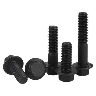 10.9级高强度法兰面防滑外六角螺栓发黑带齿镀彩锌加大带垫片螺丝