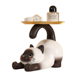 暹罗招财猫钥匙收纳玄关装饰品摆件入户门口鞋柜客厅乔迁新居礼物