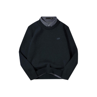 海澜之家加绒加厚男士毛毛衣男翻领假两件冬季新款保暖针织打底衫