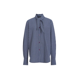 艾诺丝尚忆2025秋冬季休闲百搭系带领藏青格衬衫上衣女504113