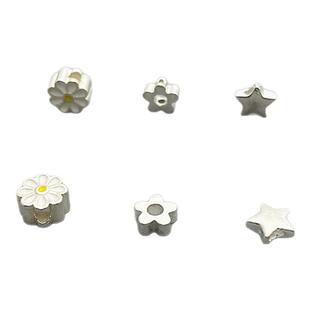 s925纯银小清新立体小邹菊隔珠 五角星横穿孔散 diy编绳串珠配件