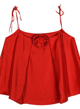 今屿花花红色吊带背心女夏宽松