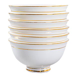 碗10个装 景德镇骨瓷金边碗简约家用4.5英寸米饭碗纯白陶瓷碗套装