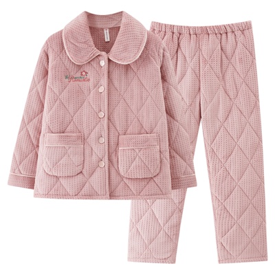 女士绒夹棉保暖加厚睡衣