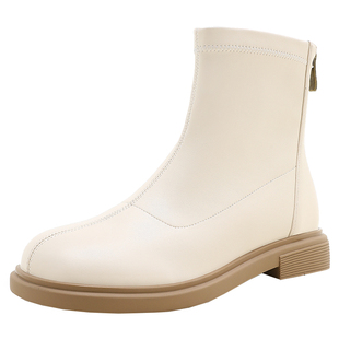 PM加绒瘦瘦靴女2025年秋冬新款白色单靴法式弹力马丁靴配裙子短靴